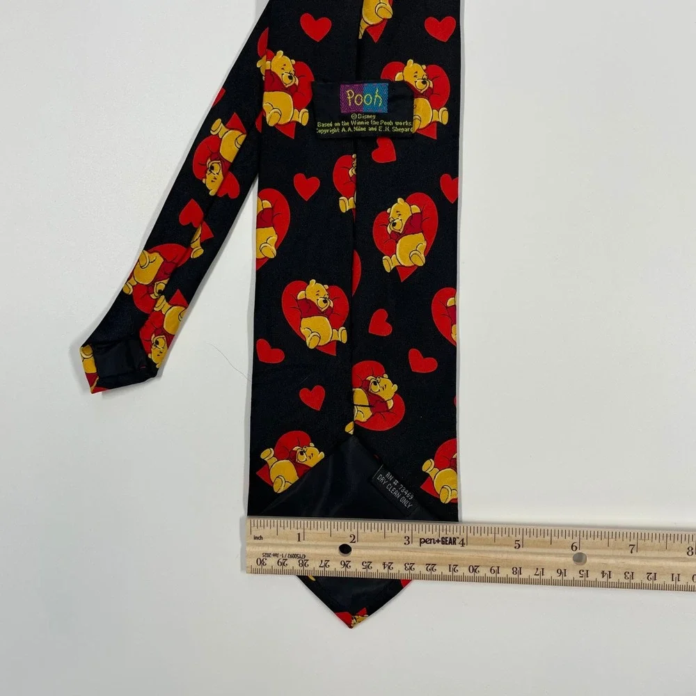 Disney Pooh Black Red Heart Winnie the Pooh Silk Necktie Mens OS